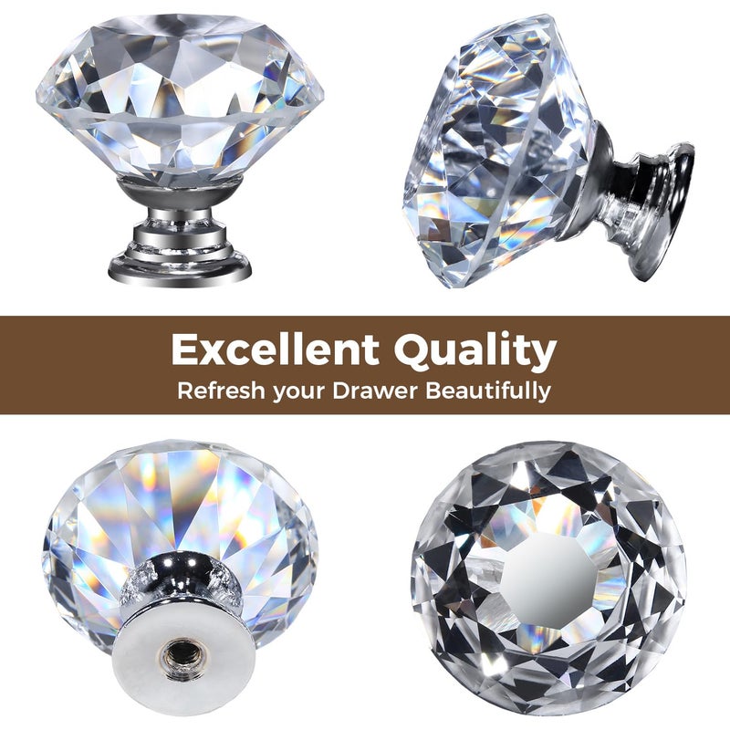 DEELF OUTLET 12 Packs Crystal Cabinet Knobs Drawer Pulls and Knobs Diamond Dresser Handles Crystal Pulls for Drawers - 30 mm Clear Glass Cabinet Knob with Silver Base - Image 4